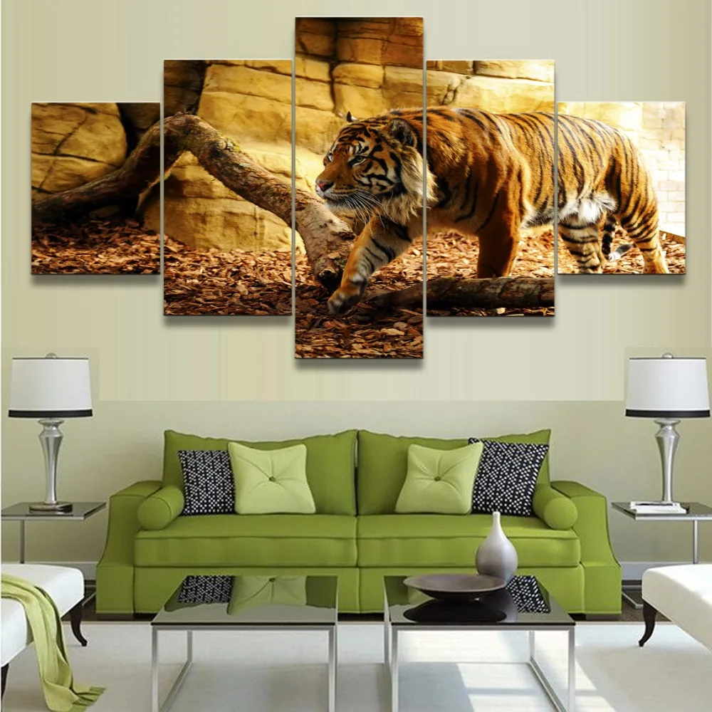 Panza HD Printuri de Imagini Arta de Perete Cadru Modular Pentru Camera de zi Acasă Decorative 5 Piese Animal Tigru Picturi Poster