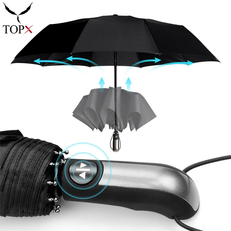 Rezistente la vânt Complet Automată Umbrelă de Ploaie Femei Pentru Barbati 3Folding Cadou Umbrela de Lux, Mare, Călătorie de Afaceri Masina de 10K Umbrela