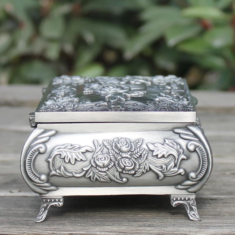 IMUWEN Cositor metal placat cu caseta de bijuterii delicate flori de model ambarcațiunile de decor acasă trinket box