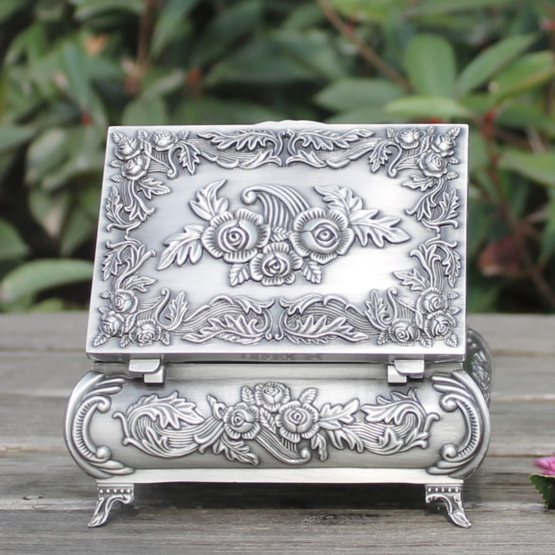 IMUWEN Cositor metal placat cu caseta de bijuterii delicate flori de model ambarcațiunile de decor acasă trinket box