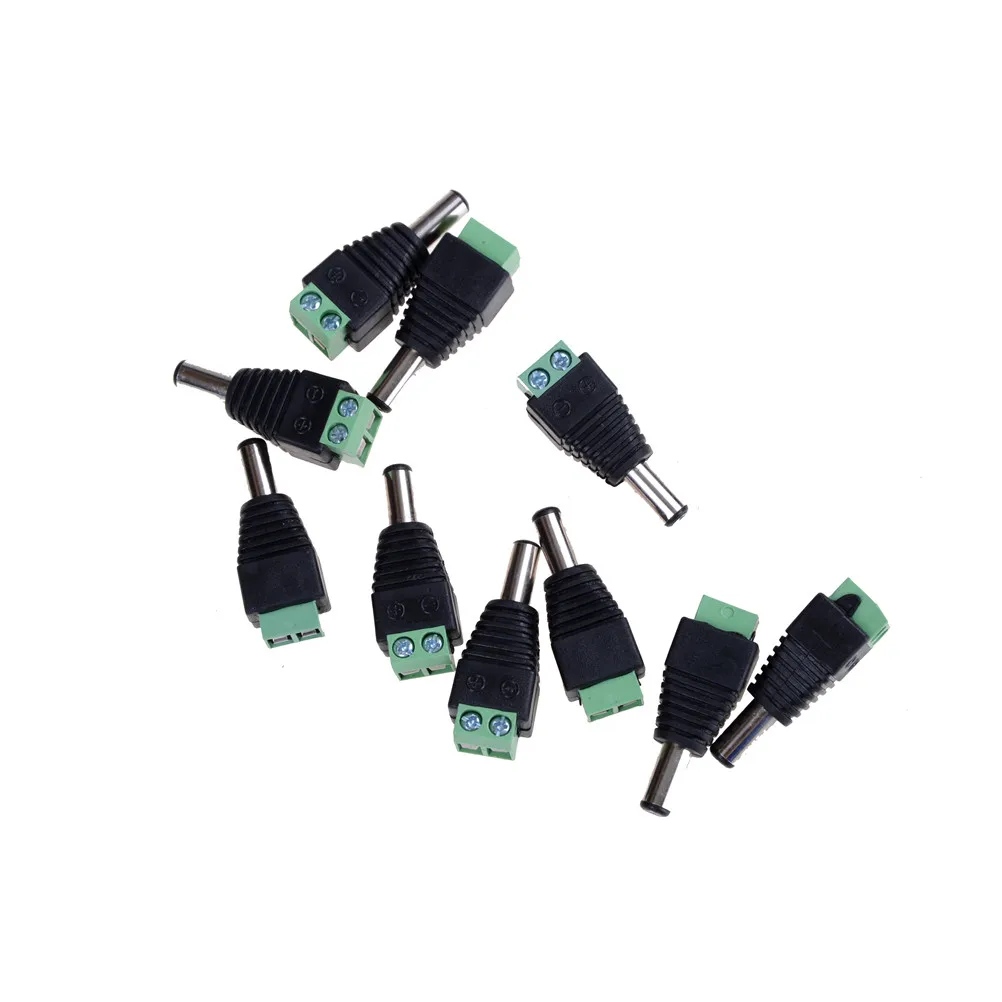 10 Buc 12V DC Putere de sex Masculin Mufa Jack Adaptor Conector Plug-in Pentru CCTV Singură Culoare LED Lumina 2.1 X 5.5 mm