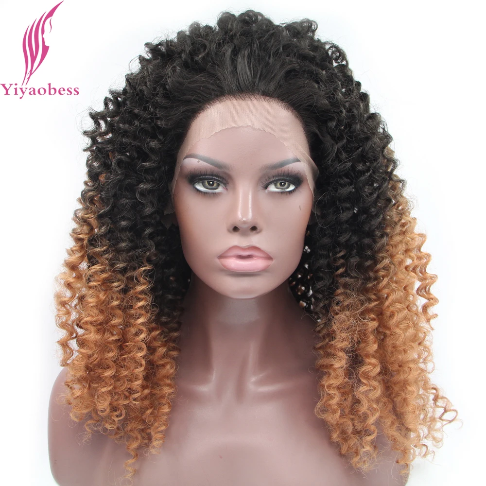 Yiyaobess Negru Maro Gri Blonda Ombre Dantelă În Fața Peruca Sintetica Lungime Medie Afro Pervers Cret Peruci Pentru Femeile Afro-Americane