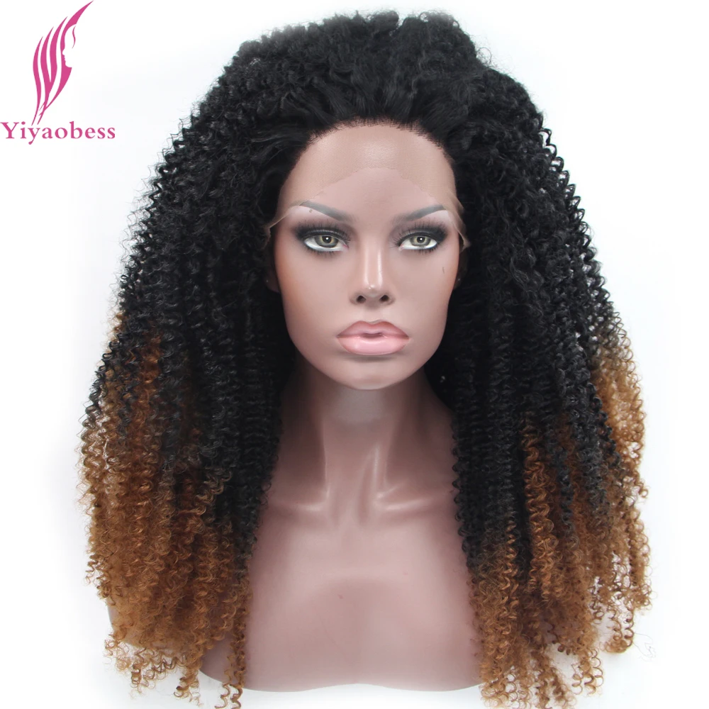 Yiyaobess Negru Maro Gri Blonda Ombre Dantelă În Fața Peruca Sintetica Lungime Medie Afro Pervers Cret Peruci Pentru Femeile Afro-Americane