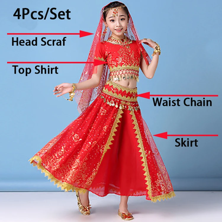 Fata Oriental Indin Rochie Copii Belly Dance Costume Set Bollywood Indian Dansul Haine Stafe De Performanță Costum Costum