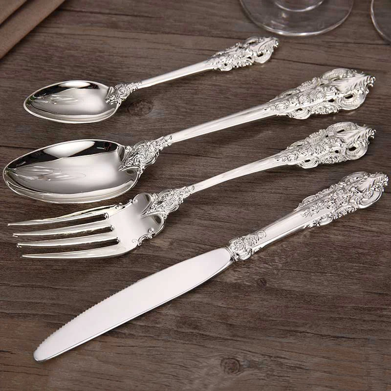 4buc de Nunta de Lux Argintărie set Argint Placat cu Cină Cină Cuțit, Furculiță, Lingură, Linguriță Retro Tacâmuri de Bucătărie Veselă de masă