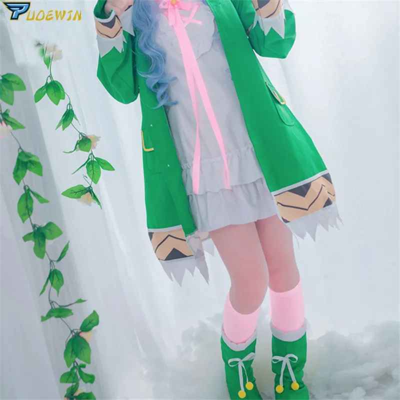 Data Live Yoshino Costume Cosplay W Verde cu Glugă Femei Fete Haina Costume de Halloween cu Șosete