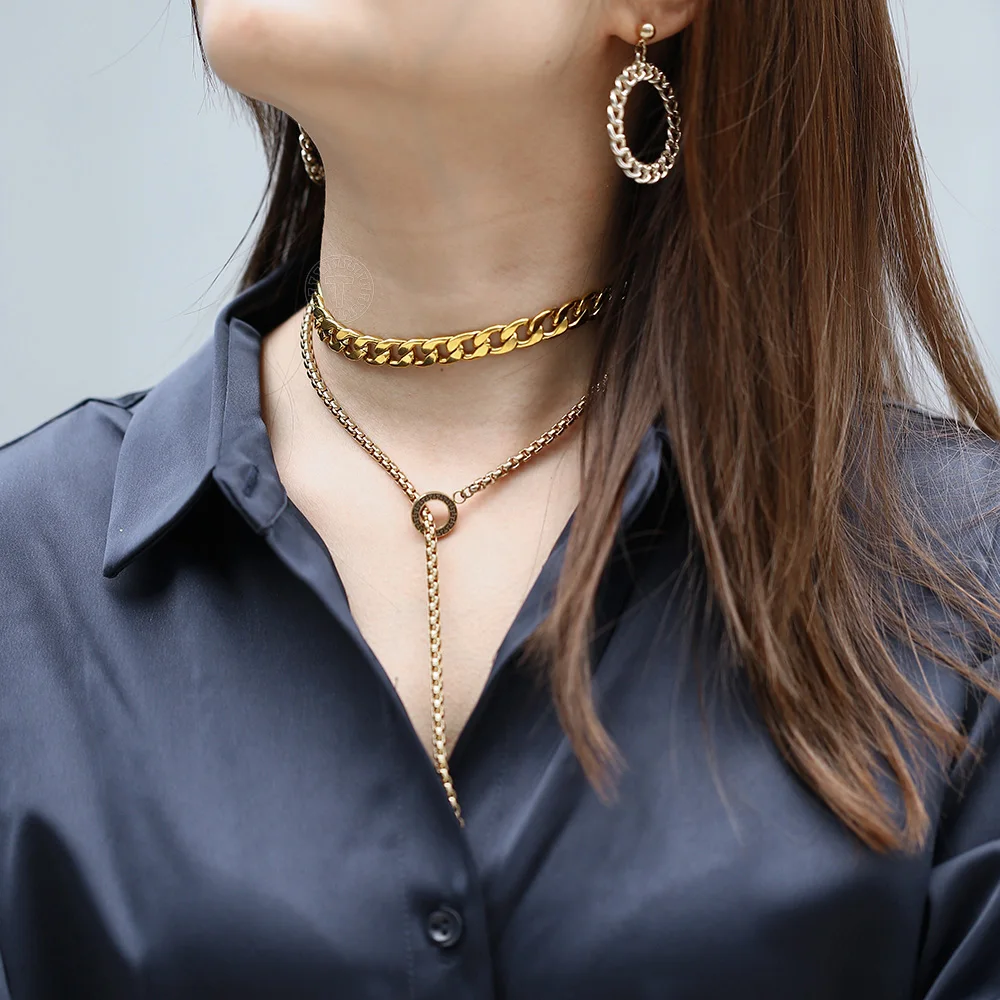 10mm Reglabil cu Aur din Oțel Inoxidabil, Caseta de Bordură Cubanez Lanț Cravată Colier Guler pentru Femei Fete Moda Bijuterii DN179