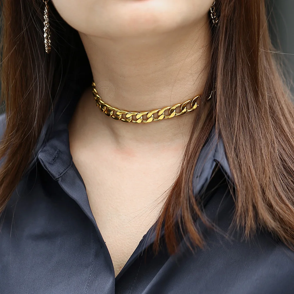 10mm Reglabil cu Aur din Oțel Inoxidabil, Caseta de Bordură Cubanez Lanț Cravată Colier Guler pentru Femei Fete Moda Bijuterii DN179