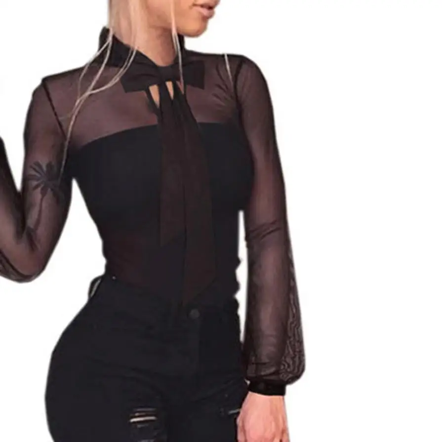 KANCOOLD Body nou de înaltă calitate de moda Topuri Transparente Sexy Bodycon Maneca Lunga o-neck Salopeta Body femei feb5