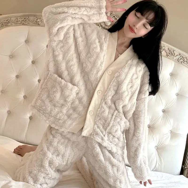 2piece Doamnelor Pijamale Flanel Moda Cardigan Lounge Purta Somn Topuri de Plante Pijama Trage Dimensiune Dormitor Set de Pijamale, îmbrăcăminte de noapte