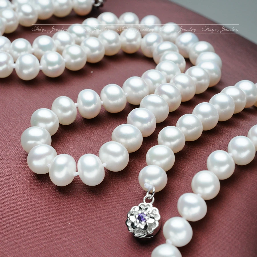 FEIGE Reale 7.5-8.5 mm, Perle Naturale Seturi de Bijuterii pentru Femei Cercei Argint 925 Brățară Colier Set de Bijuterii Perla Accesibile