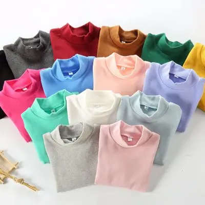 Iarna Copiilor Bomboane de Culoare T-shirt Toamna se Ingroase 2-9Y Copii Jumătate Guler Înalt Jos Tricouri pentru Băieți și Fete cu Maneca Lunga Pulover Tees