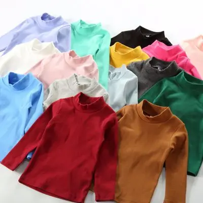 Iarna Copiilor Bomboane de Culoare T-shirt Toamna se Ingroase 2-9Y Copii Jumătate Guler Înalt Jos Tricouri pentru Băieți și Fete cu Maneca Lunga Pulover Tees