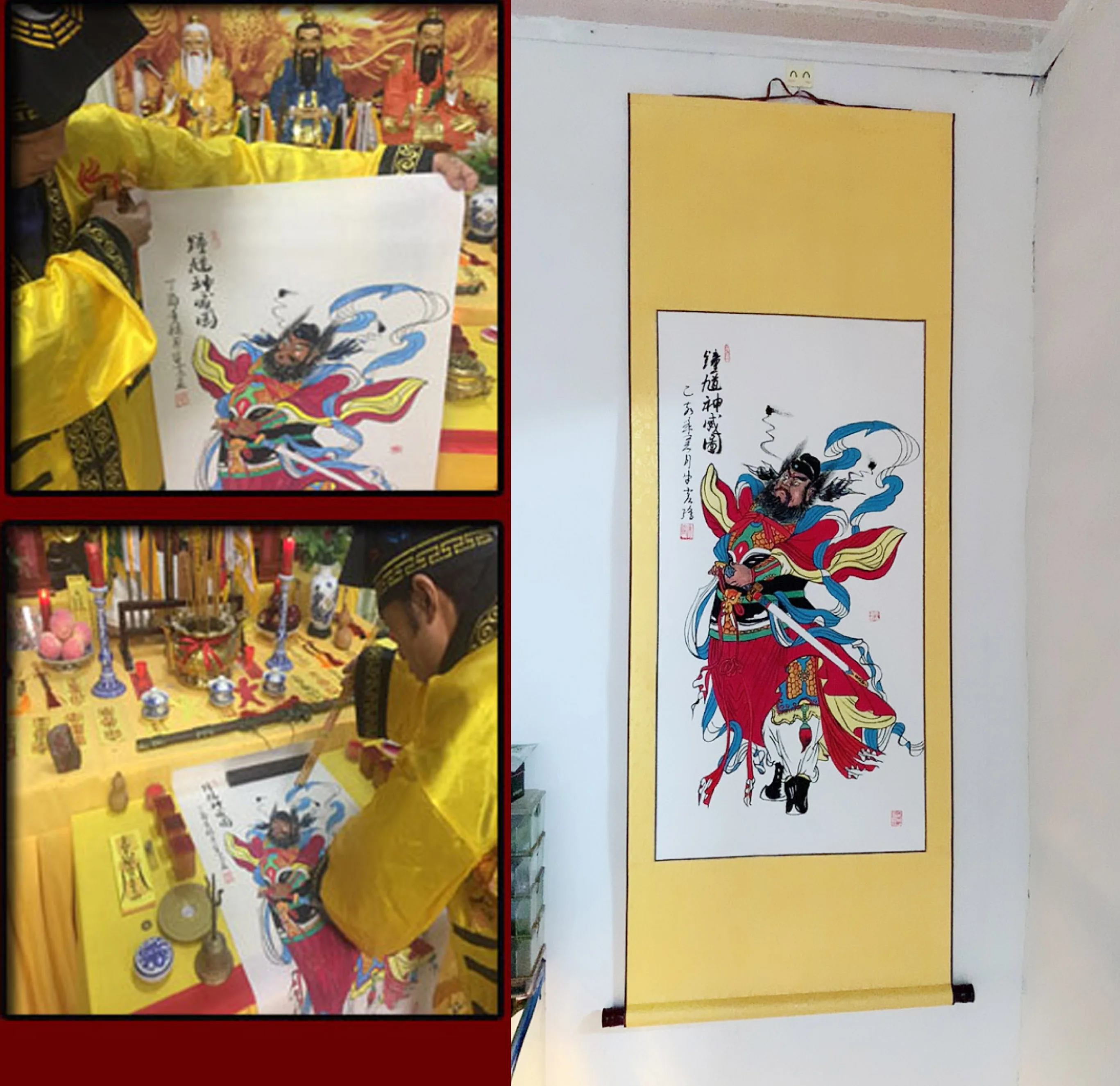 Mari Asia eficace Talisman Exorciza spiritele rele Exorcisme oraș incinta Zhong Kui Dumnezeu pictat manual FENG SHUI pictura