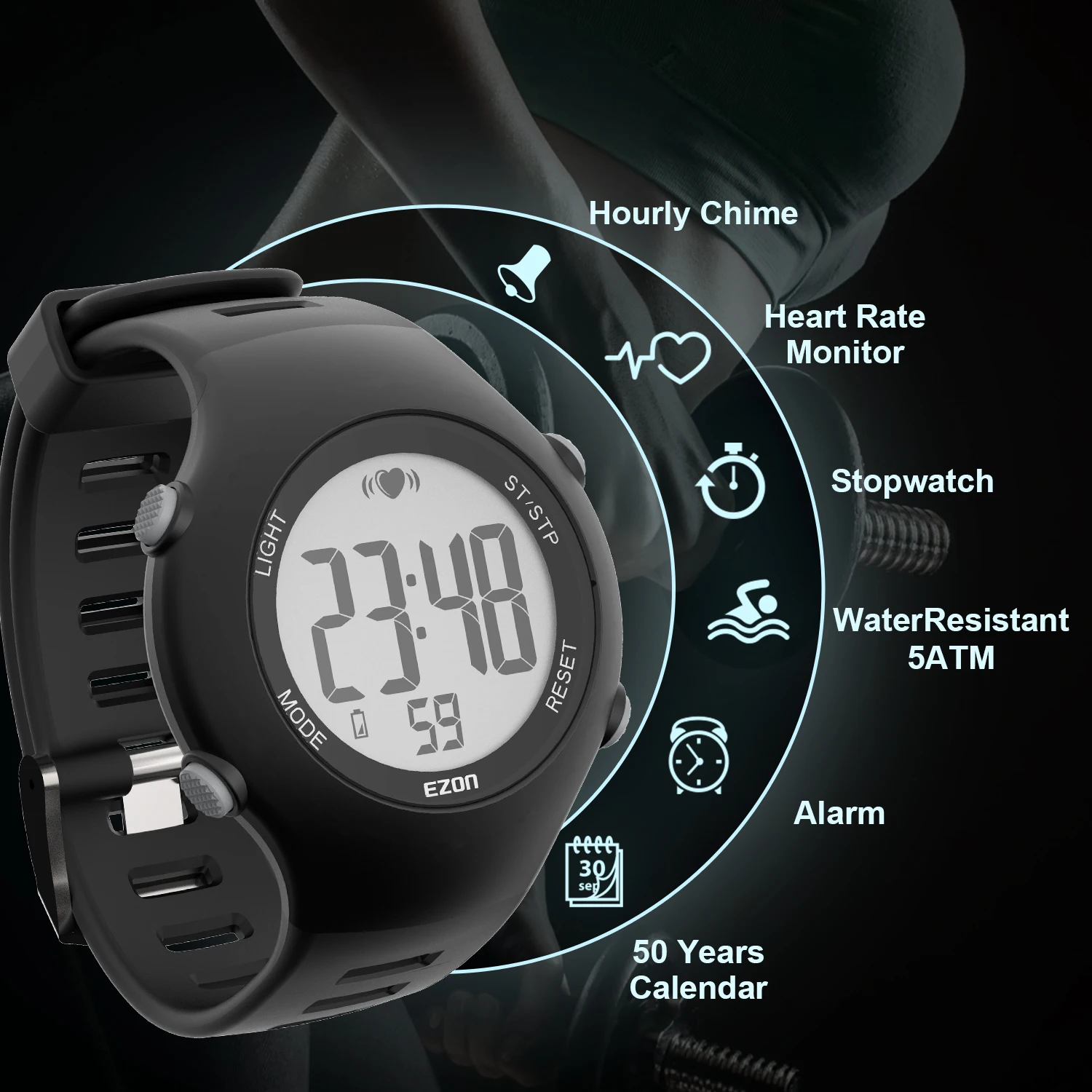Funcționare în aer liber de Sport Ceasuri Cu Curea de Piept Heart Rate Monitor Digital Ceas cu Alarmă Cronometru pentru Barbati Femei