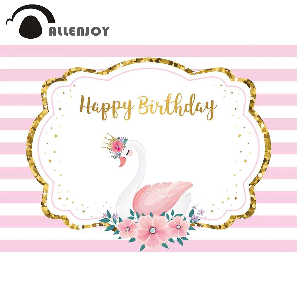 Allenjoy Elegant Swan Petrecere Photozone Dungă Flori Frunze Stele Dot Fata De Aur Botez Banner Happy Birthday Perete De Fundal