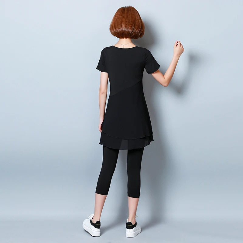 Costum negru Treninguri pentru Femei Imbracaminte de Fitness Co-ord Set Top si Pantaloni 2020 Plus Dimensiune Mare Sifon de Vară de Îmbrăcăminte