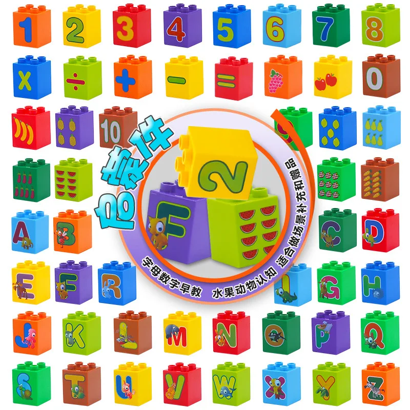 Dimensiuni mari de Bricolaj Amuzant Digitală aritmetica fructe legume Set Jucarii Educative 26 De blocuri caramizi compatibile cu duploed