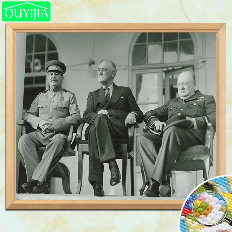 Roosevelt, Churchill Și Stalin 5D DIY Diamant Tabloul Complet Piața Diamant Broderie Imagine De Stras Tablou Mozaic