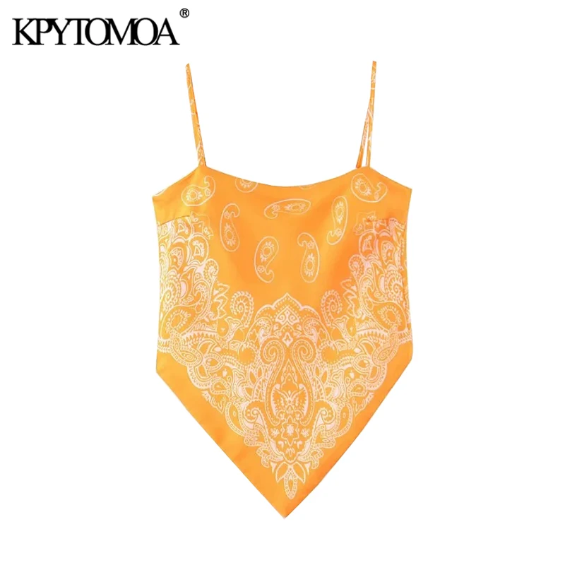KPYTOMOA Femei 2020 Sexy Moda Tipărite Backless Papion Camis Rezervor Vintage Curea de Spaghete Vara Feminin Tricouri Topuri Chic