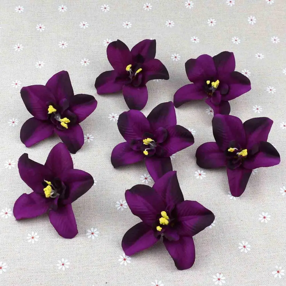 20buc 8cm Violet Închis Artificiale de Simulare Orhidee Flori Decorative Carter Thai Orhidee, flori de Matase cap Vrac DIY nunta petrecere