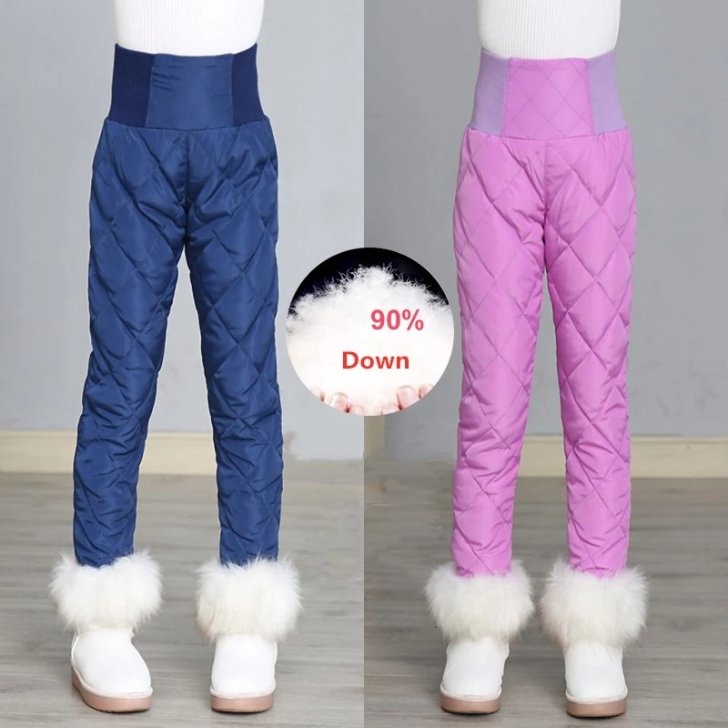 Fete Pantaloni Talie Mare Pentru Copii De Iarna Cald În Jos Bumbac Pantaloni 90% Alb Rață Jos În Aer Liber Sport Gros Termică Jos Pantalonii