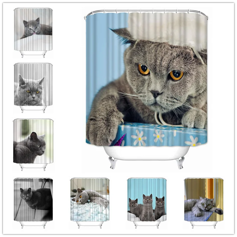 Musife Personalizate pisica British Shorthair Perdea de Duș Impermeabil Tesatura de Poliester Baie Cu Cârlige de BRICOLAJ Home Decor