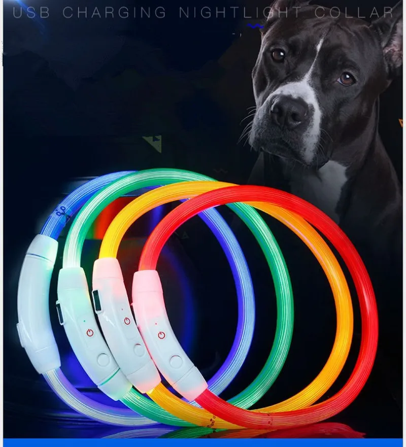 Reglabil USB de Încărcare de Companie Câine Guler Reîncărcabilă LED Tub Intermitent Noaptea Gulere Câine Stralucitoare Luminos de Siguranță Animale de companie Guler YXL