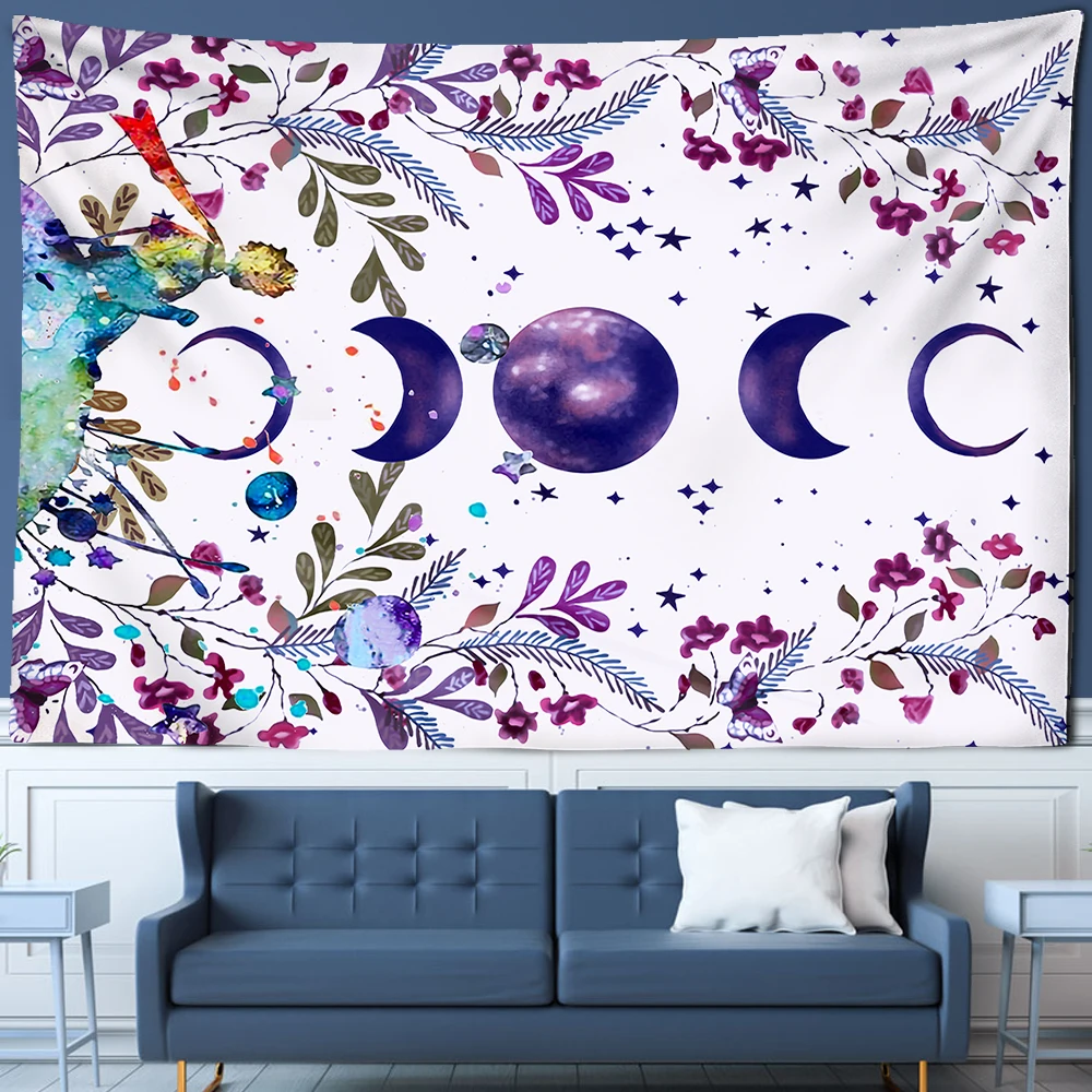 Magic lună și stele tapiserie de flori agățat de perete camera de nori covor dormitor tapiserie, artă, decorațiuni interioare, accesorii