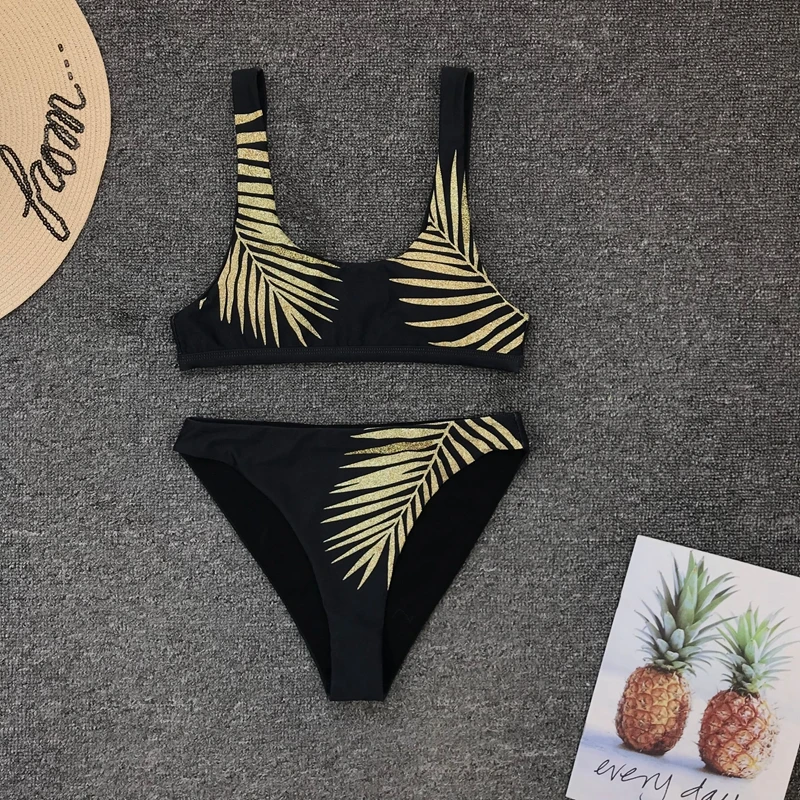 2020 Femei Sexy Două Piese de costume de Baie Moda Vara Golden leaf print Bikini Push-Up Pad Costume de Baie pe Plajă Bikini Set