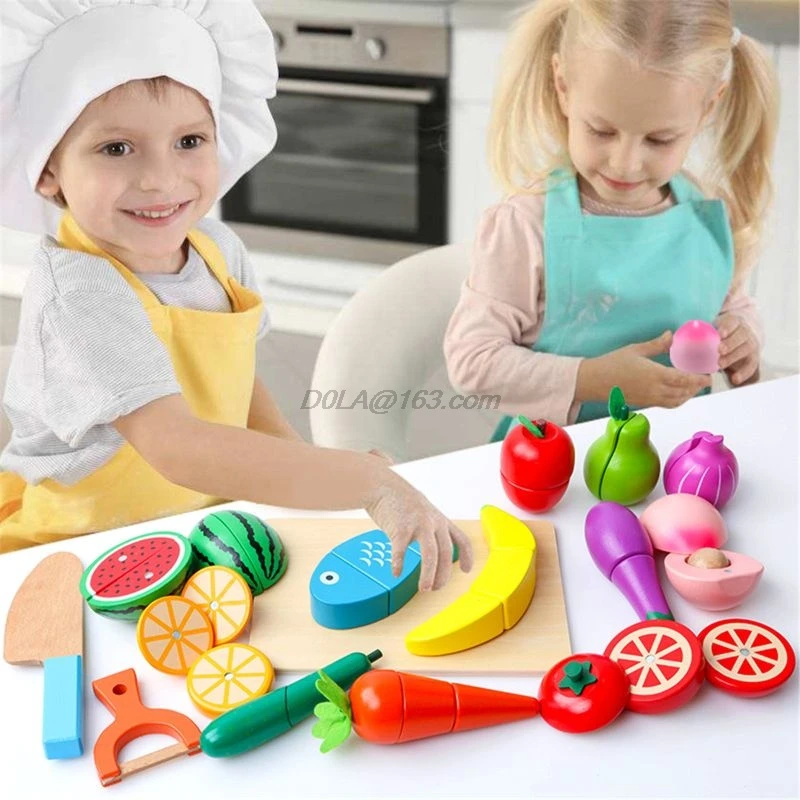 Din Lemn Clasic Joc De Simulare De Bucătărie Serie De Jucării Cutie Mare De Tăiere De Fructe Și Legume De Set Jucarii Montessori Educația Timpurie Cadouri