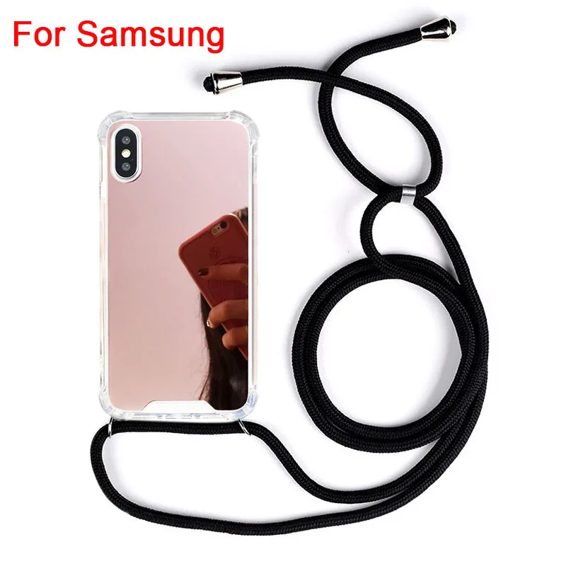 Gâtul Curea Curea de Umăr Aur Oglindă Caz pentru Samsung Galaxy S20 Ultra S8 S9 S10 Plus Note20 Nota 8 9 10 Crossbody Cablul de Acoperire