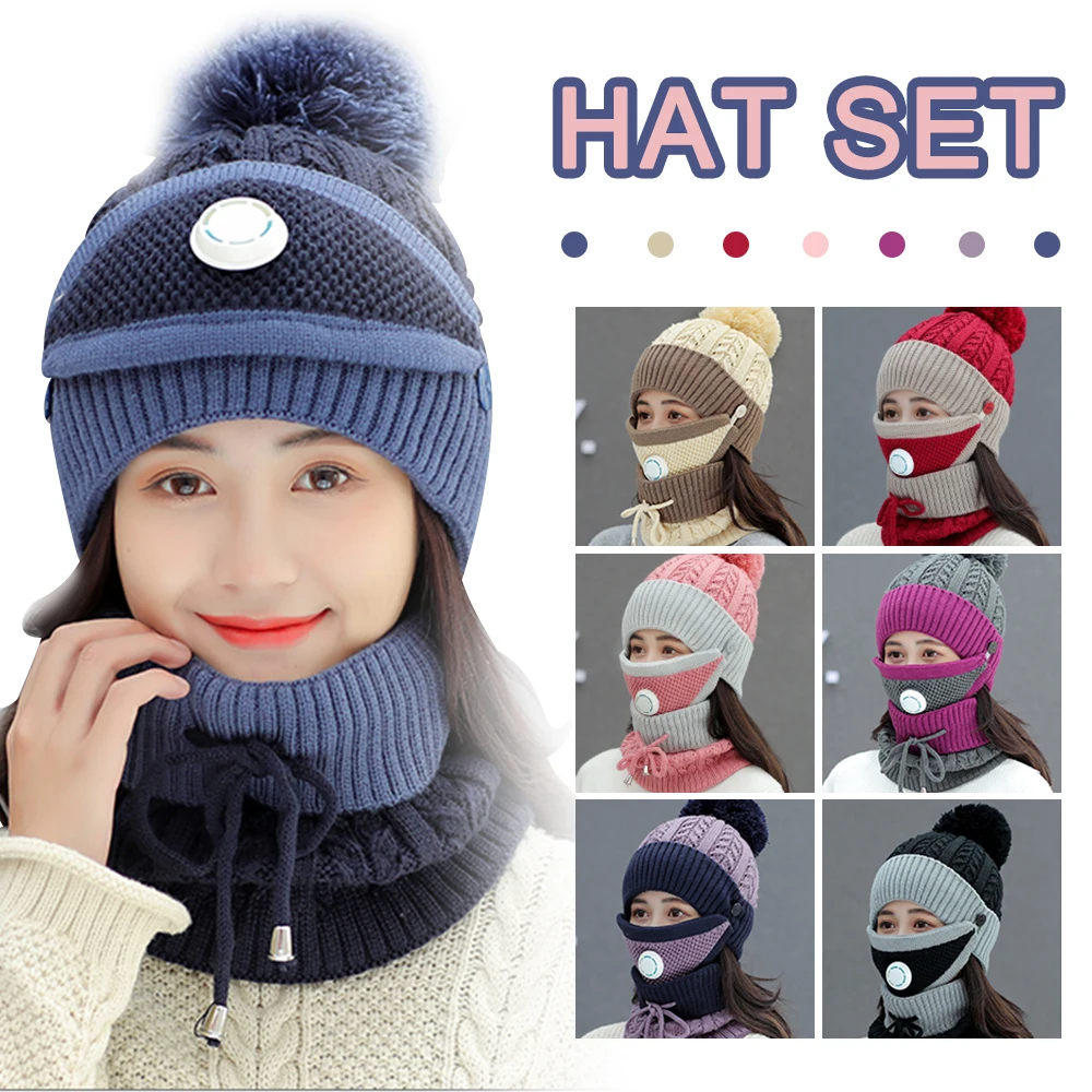 Iarna Căciuli tricotate Pălării Femei Gros Palarie Cald în aer liber, Călărie Seturi Cald, Respirabil Tricotate Pălărie Cu Masca Eșarfă Beanie Gorro