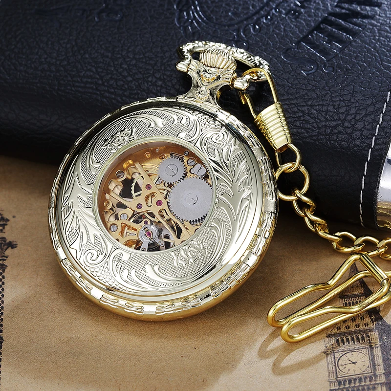 Mecanice Ceas de Buzunar Vintage Steampunk Schelet de Roman Numeral Reloj Fob Lanț Pandantiv Hand-lichidare Barbati Mechanisch zakhorloge