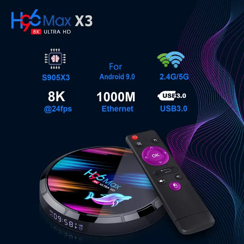 H96 MAX X3 Smart TV Box S905X3 2.4 G/5G Wifi BT4.0 Media Set Top Box 4+32GB/64GB/128GB pentru An-droid 9.0 Sisteme