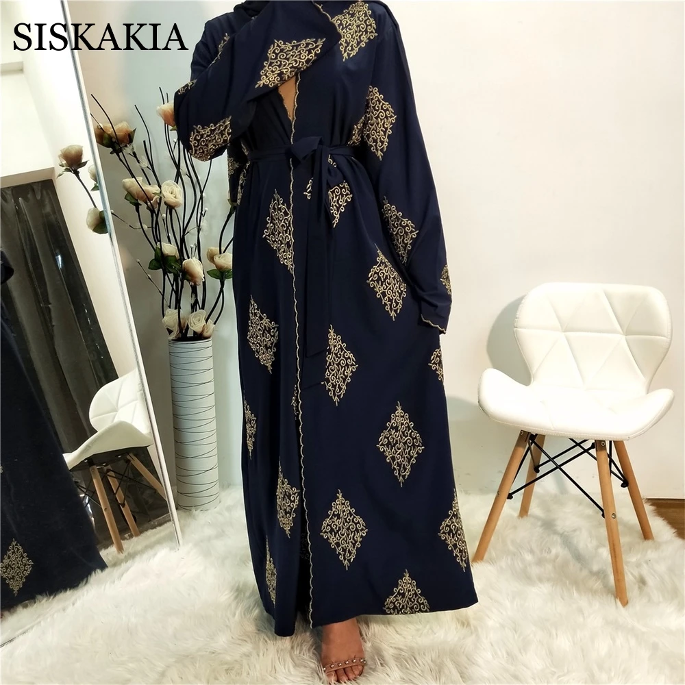 Dubai Kimono Abaya Neagră Fir de Aur Brodate arabă Musulmană turcă Cardigan Halat de Epocă Etnice Islamic Îmbrăcăminte pentru Femei