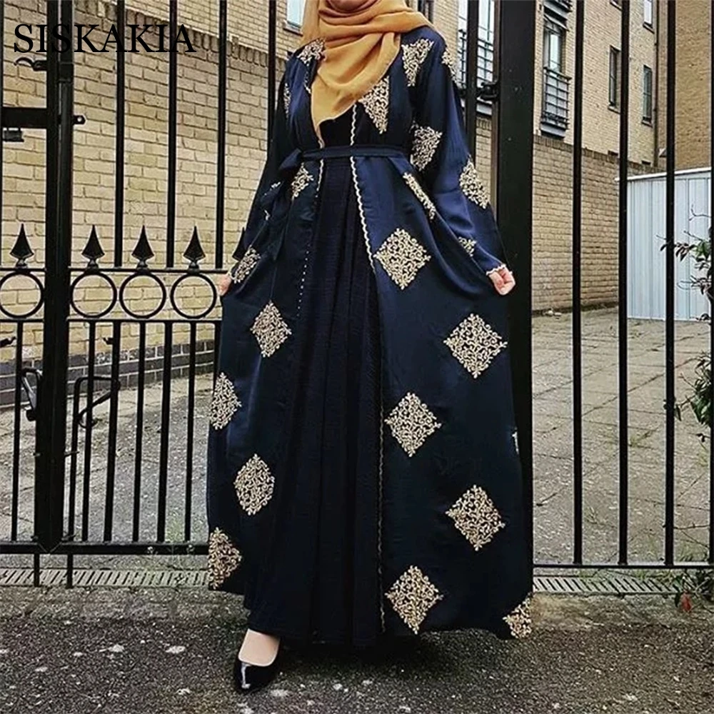 Dubai Kimono Abaya Neagră Fir de Aur Brodate arabă Musulmană turcă Cardigan Halat de Epocă Etnice Islamic Îmbrăcăminte pentru Femei