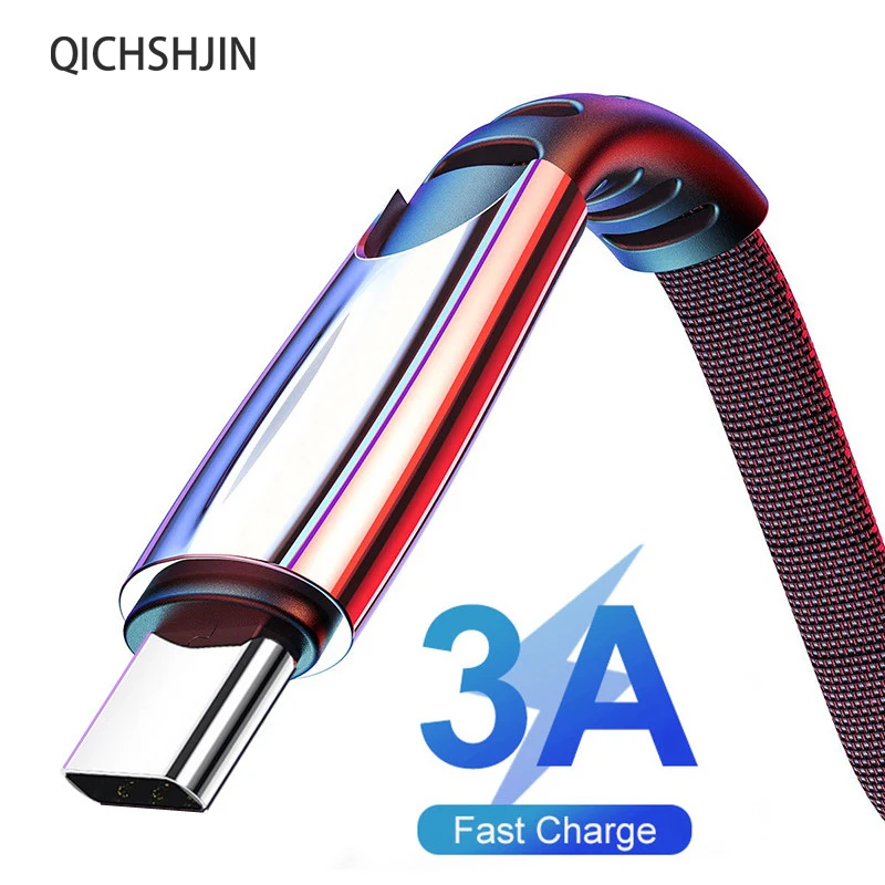 QICHSHJIN Tip C Cablu 3A Rapid de Încărcare Pentru Samsung Xiaomi 8 Redmi Micro USB pentru Telefon Mobil Sincronizare de Date Cablu Încărcător Rapid de Sârmă plată