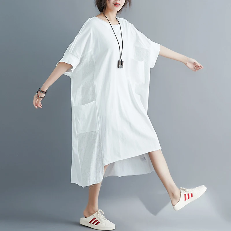 Elifashion Nou Stil coreean Tricotate Împletit Neregulate de Dimensiuni Mari Vrac Maneci Scurte, Buzunare Decor rochie de Culoare Solidă