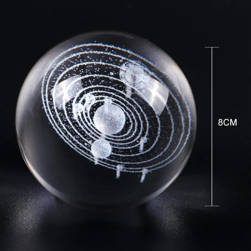 6CM/8CM Gravate cu Laser Sistem Solar Ball 3D Planete în Miniatură Model de Sferă, Glob de Sticlă Ornament Decor Acasă Cadou pentru Astrophile