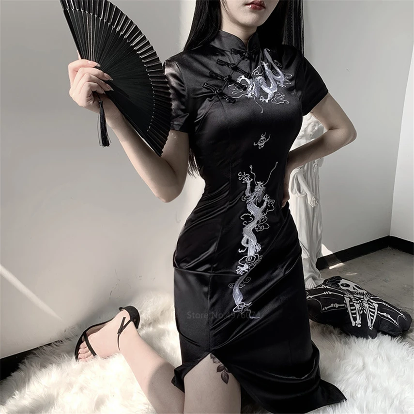 Tradițională chineză Rochie pentru Femei Qipao Epocă Dragon Broderie Robă Lungă Split Sexy Elegant Vestidos de Partid Slim Cheongsam