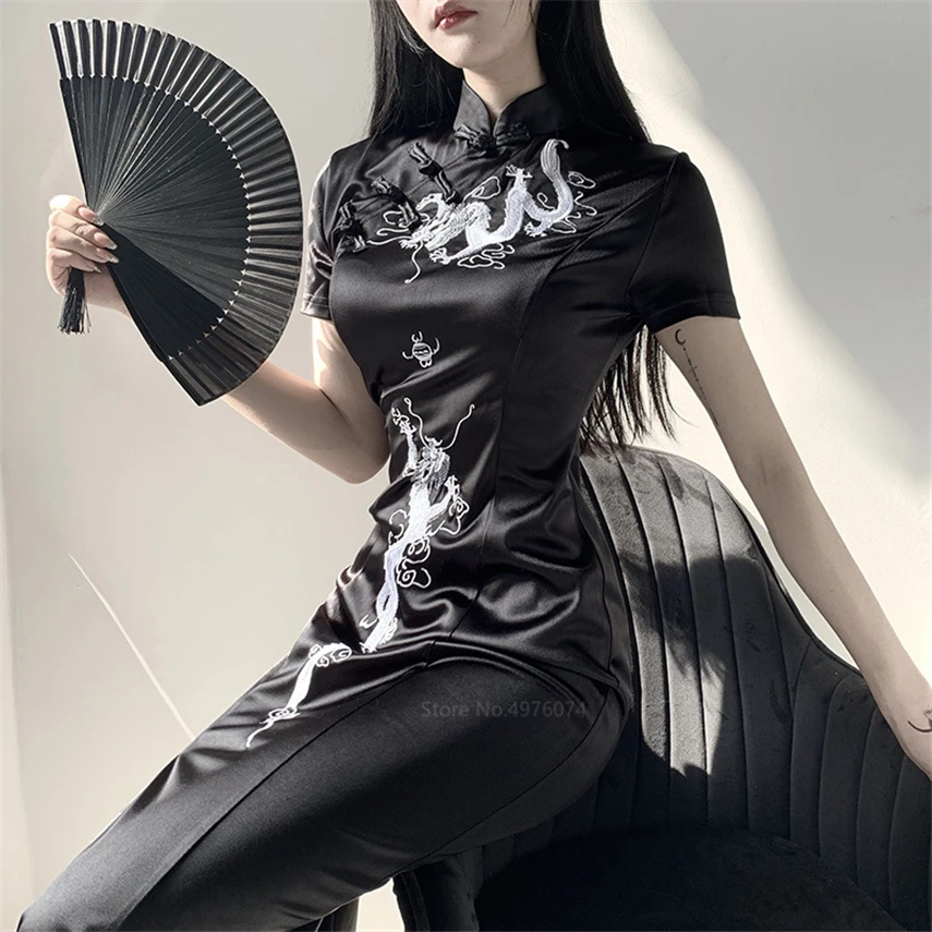 Tradițională chineză Rochie pentru Femei Qipao Epocă Dragon Broderie Robă Lungă Split Sexy Elegant Vestidos de Partid Slim Cheongsam