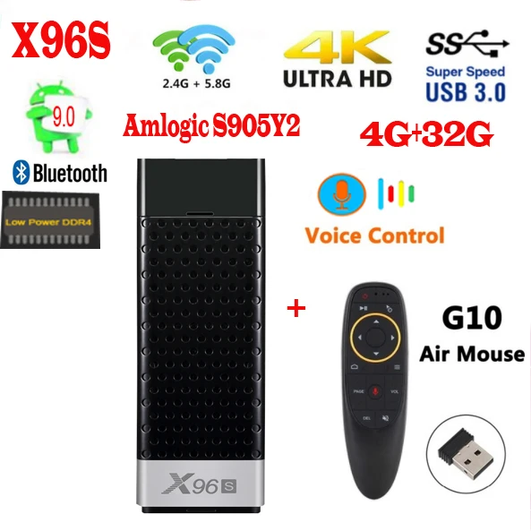 X96S tv stick de 4gb, 32gb opțional g30 aer mouse-ul Android 9.0 Quad Core Amlogic S905Y2 Wifi, Bluetooth 4.2 g00gle magazin