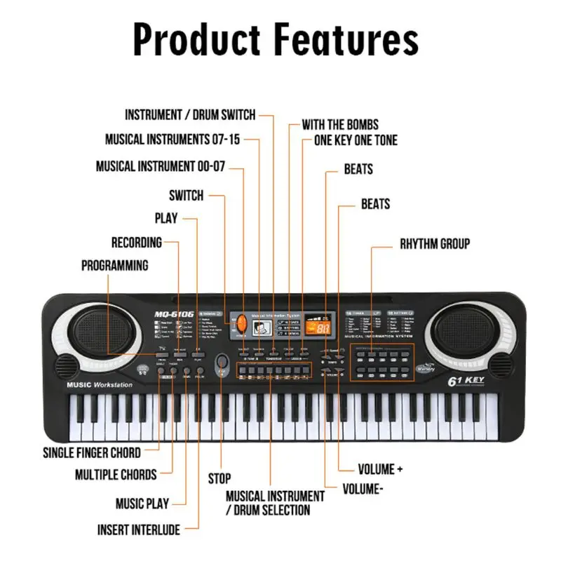 61 de Taste Orga Electronica Digitală Tastatură de Pian cu Microfon Copii Muzica Copii Jucărie