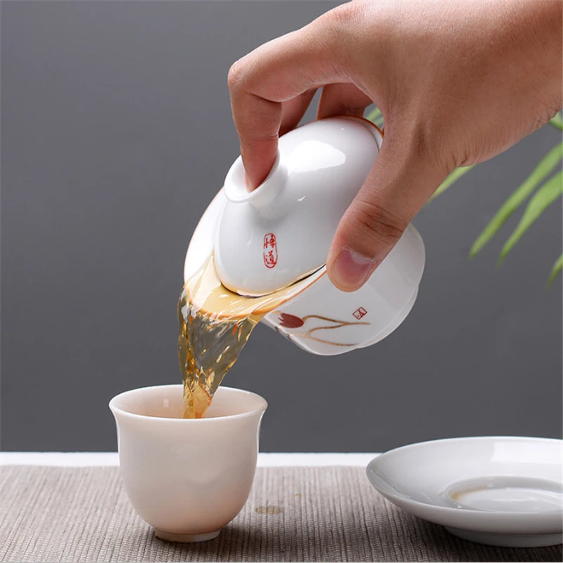 De înaltă calitate Alb Bone China Gaiwan Set de Ceai, Kung fu Teaset Ceainic,Călătorie Ceramice Set de Ceai,din Portelan Chinezesc Gaiwan cupa