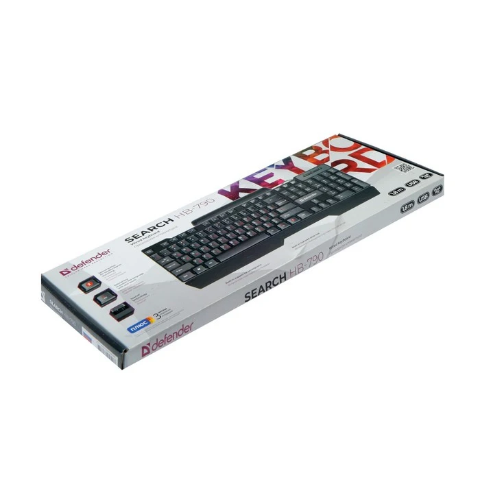 Tastatura Defender Căutare HB-790 RU, prin cablu, cu membrană, 104 taste, USB, negru 4991459