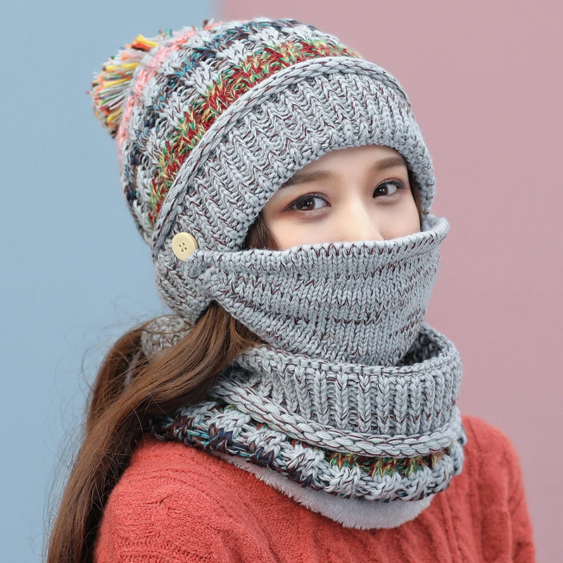 NNew Balaclava Tricotate Pălării de Iarnă pentru Femei Mască Gros Cald Chelioși Căciuli Capace Pentru Fata Proteja Gâtul Costum din Trei piese Cap de Zăpadă
