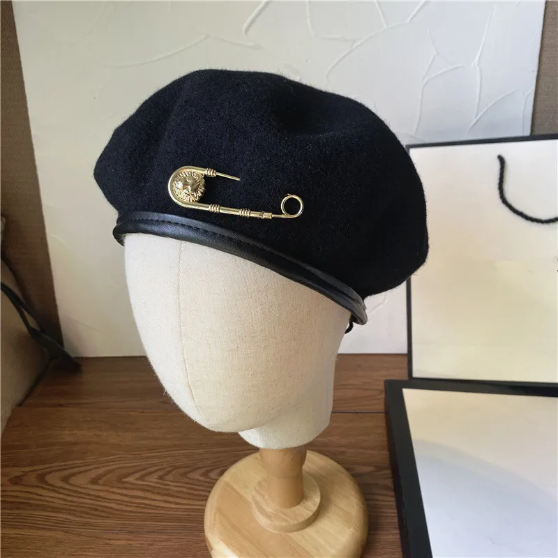 202012-weimin primavara toamna lână pu refuz de moda pin de Metal moda lady bereta pălărie de femei de Agrement pictor pălărie