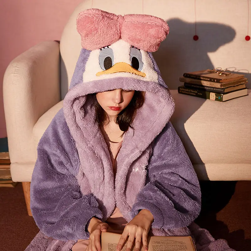 Iarna Fleece Coral cămașă de noapte Kawaii de Desene animate Minnie Mouse Pijamale pentru Femei cu Gluga Sleepwear Doamnelor Homewear Îngroșa Fata Pijama