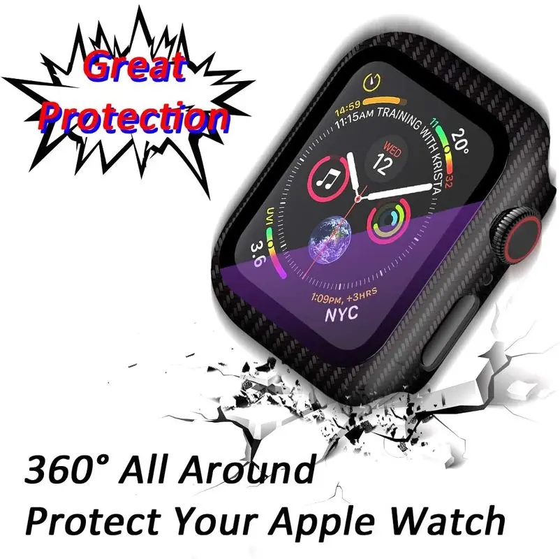 Sticla+Capac Pentru Apple watch Caz iWatch 38mm 42mm Fibra de Carbon Bara+Ecran Protector pentru Apple Watch seria 6 5 4 3 44mm 40mm